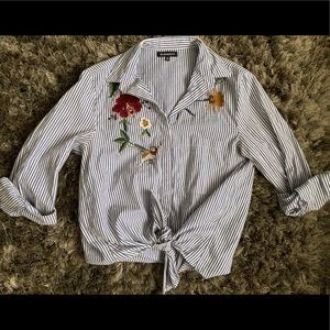 Embroidered striped button-up